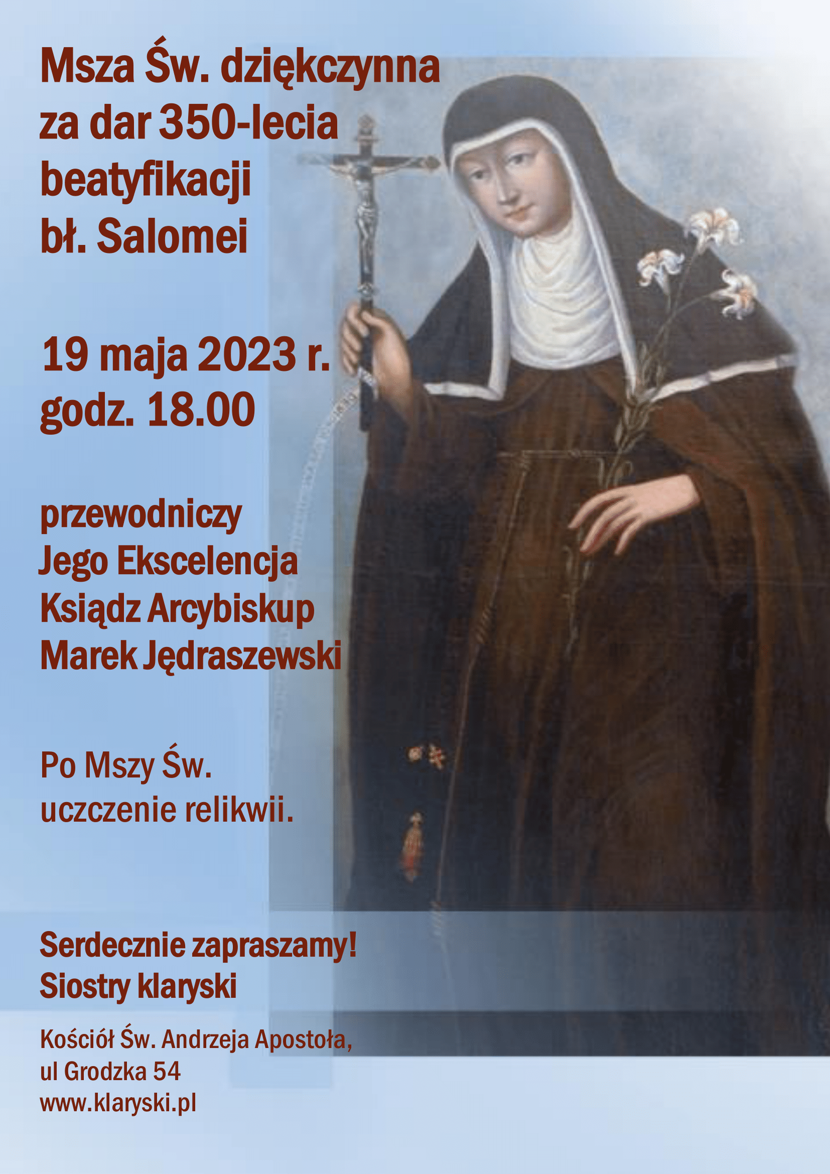 Msza św. dziękczynna za dar 350 – lecia beatyfikacji bł. Salomei