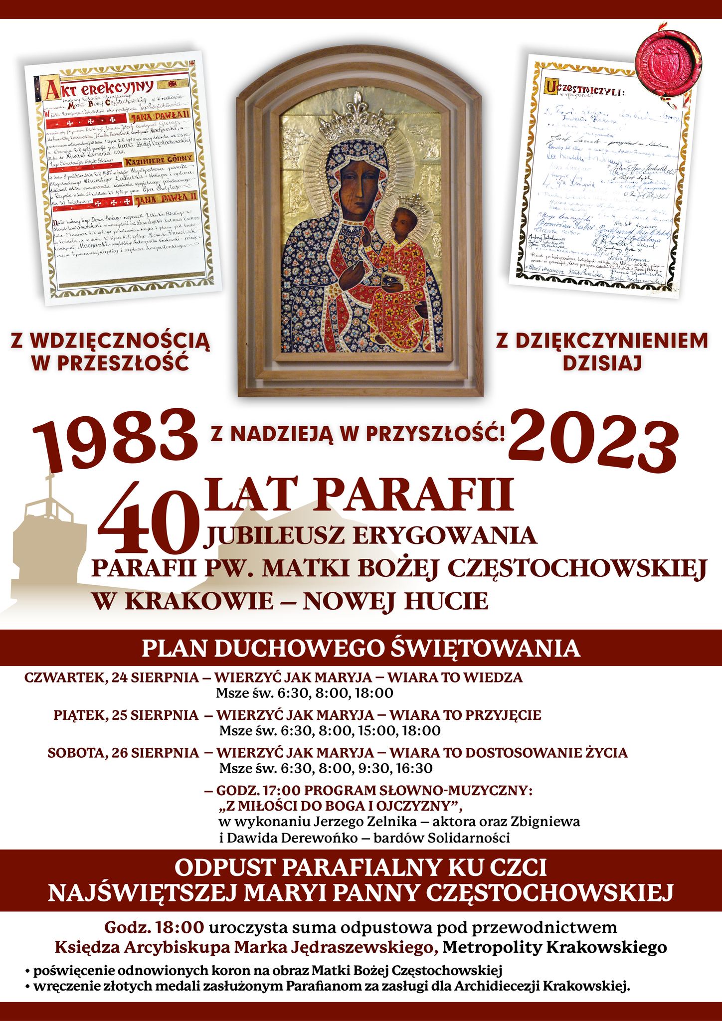 Jubileusz erygowania parafii Matki Bożej Częstochowskiej w Krakowie-Nowej Hucie