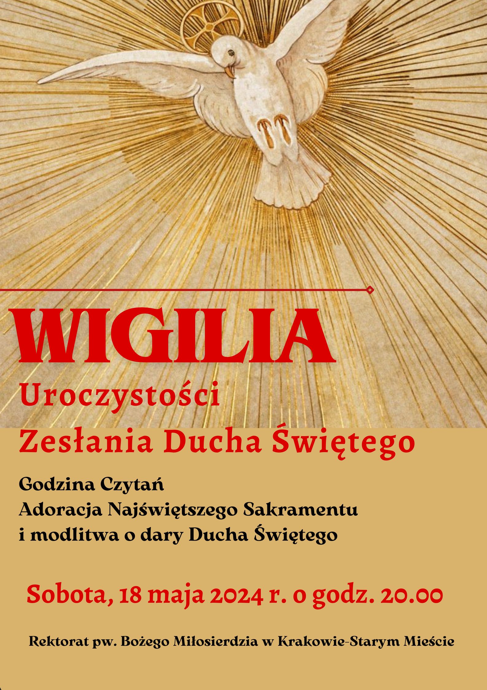 Wigilia Zesłania Ducha Świętego w kościele Bożego Miłosierdzia w Krakowie-Starym Mieście