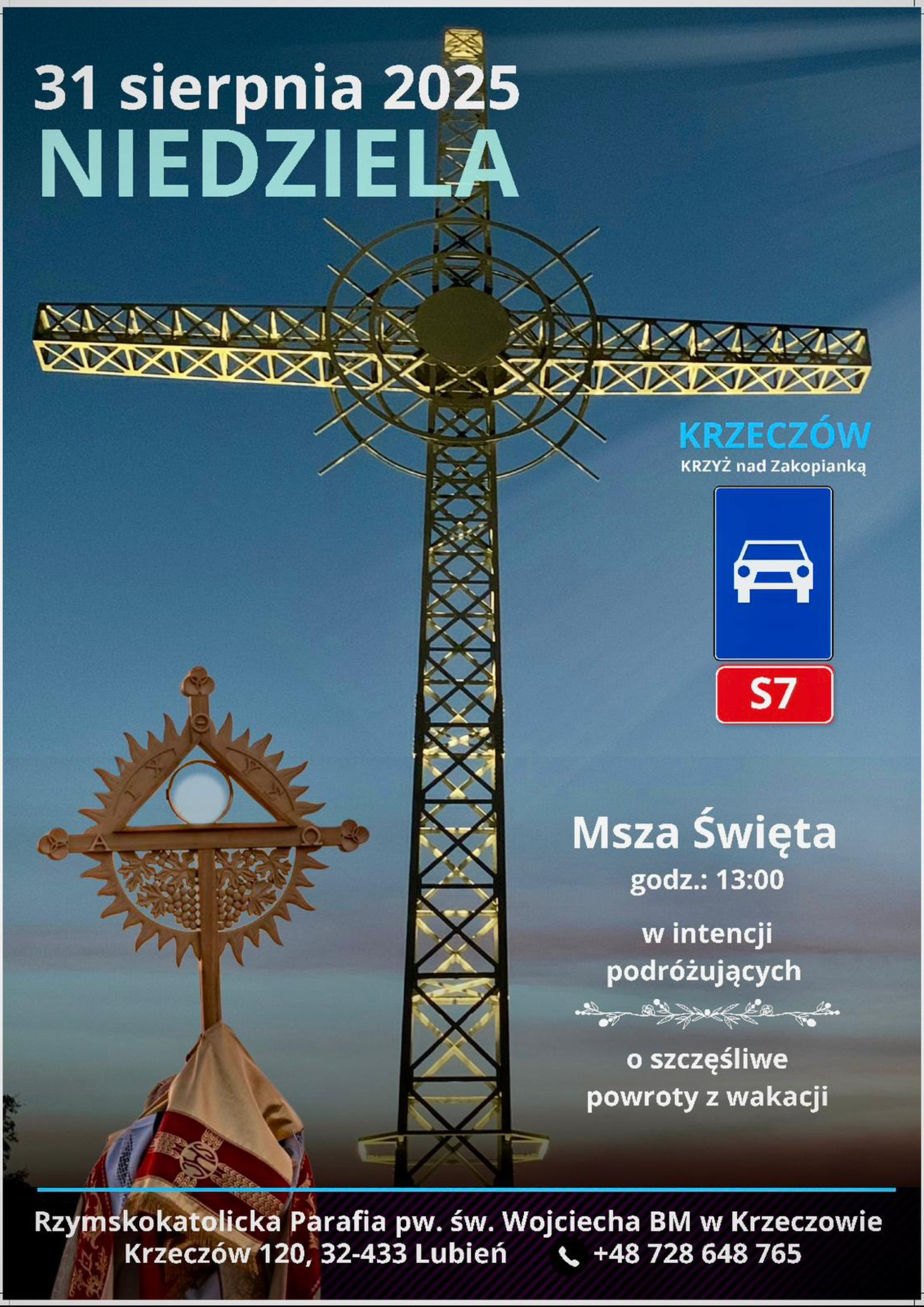 Msza św. o szczęśliwe powroty z wakacji pod Krzyżem w Krzeczowie