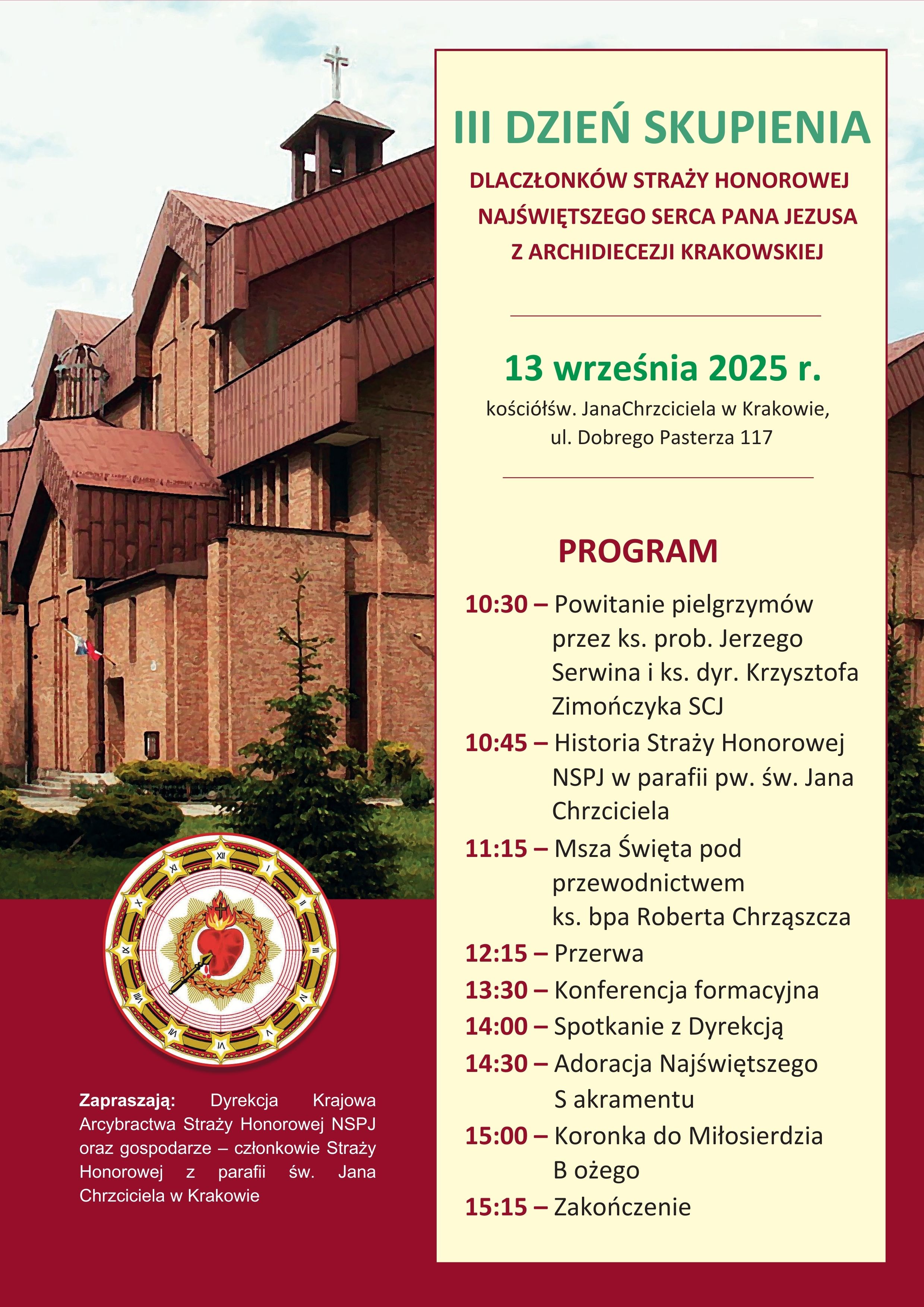 III Dzień Skupienia dla Członków Straży Honorowej Najświętszego Serca Pana Jezusa z Archidiecezji Krakowskiej w Parafii św. Jana Chrzciciela w Krakowie