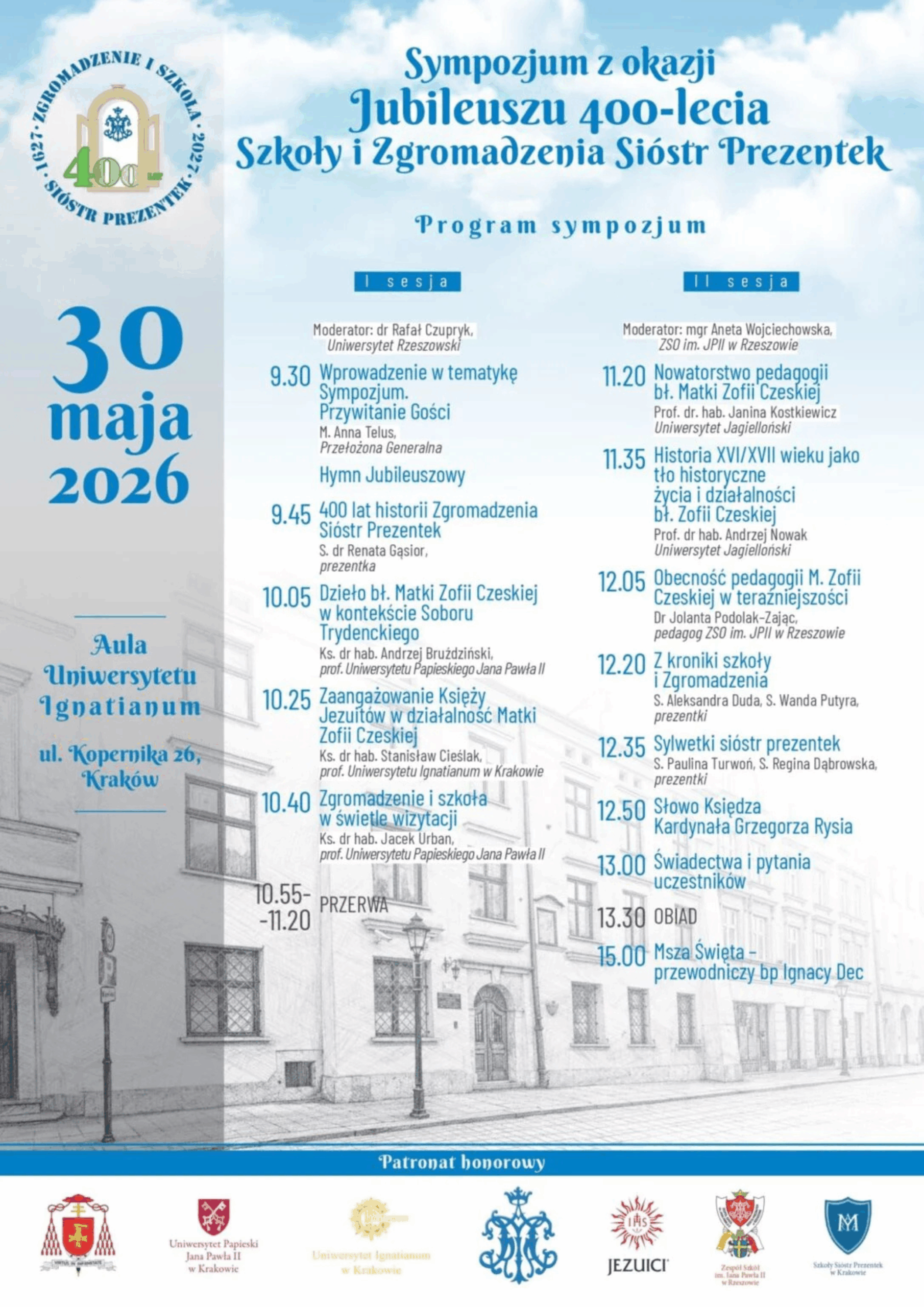 Sympozjum z okazji jubileusz 400-lecia szkoły i zgromadzenia sióstr prezentek w auli Uniwersytetu Ignatianum w Krakowie