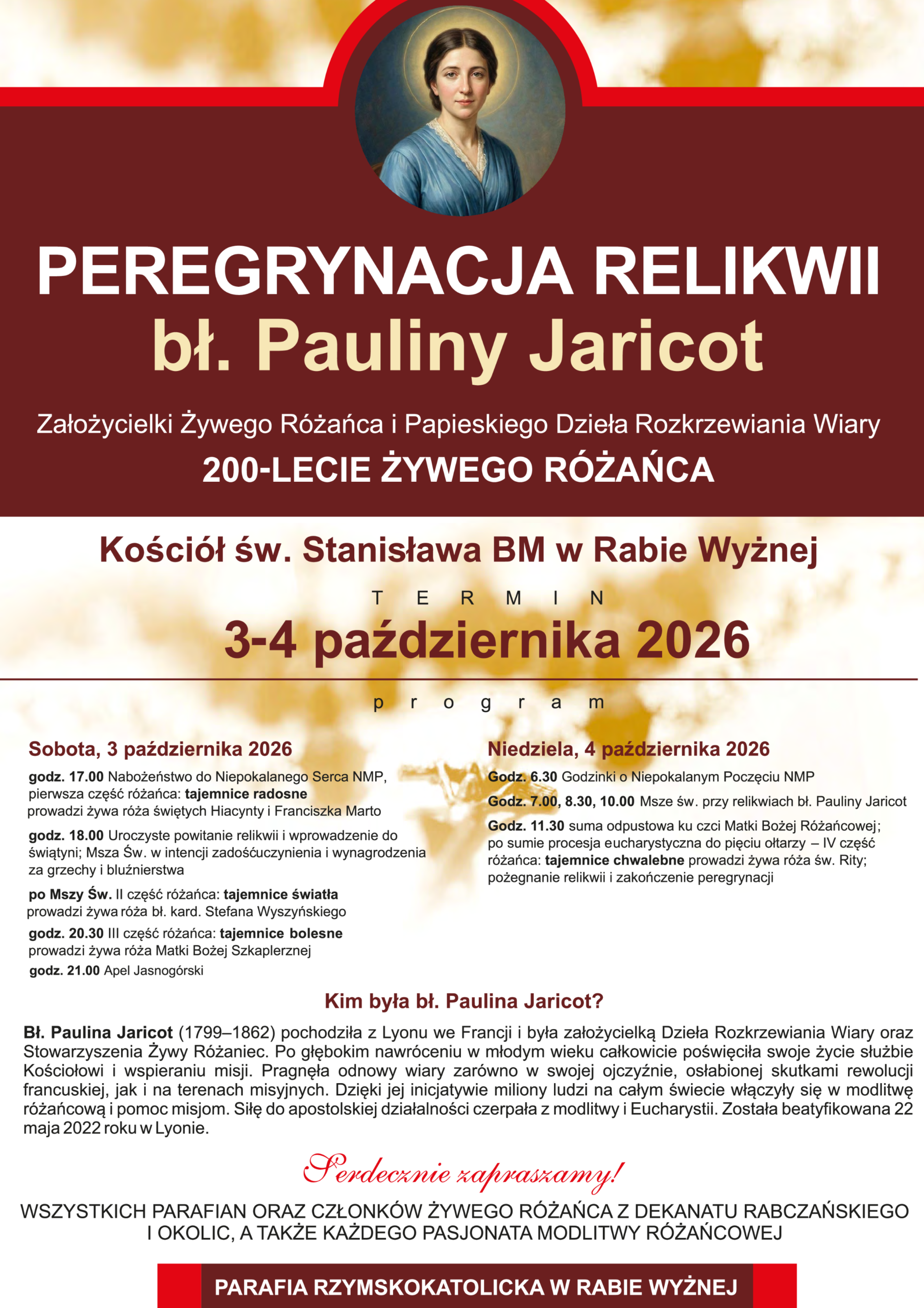 Peregrynacja relikwii bł. Pauliny Jaricot w parafii św. Stanisława BM w Rabie Wyżnej